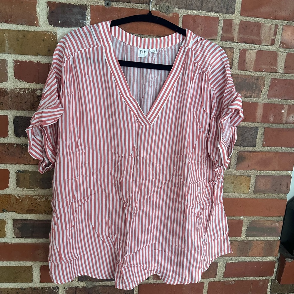 GAP Women's Coral and White Striped Blouse